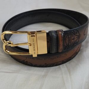 Reversible Berluti Leather Belt with Gold Buckle